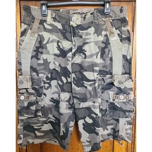 Twoce Y2K Mens Camo Cargo Shorts Gray Black Utility Streetwear Size 34
